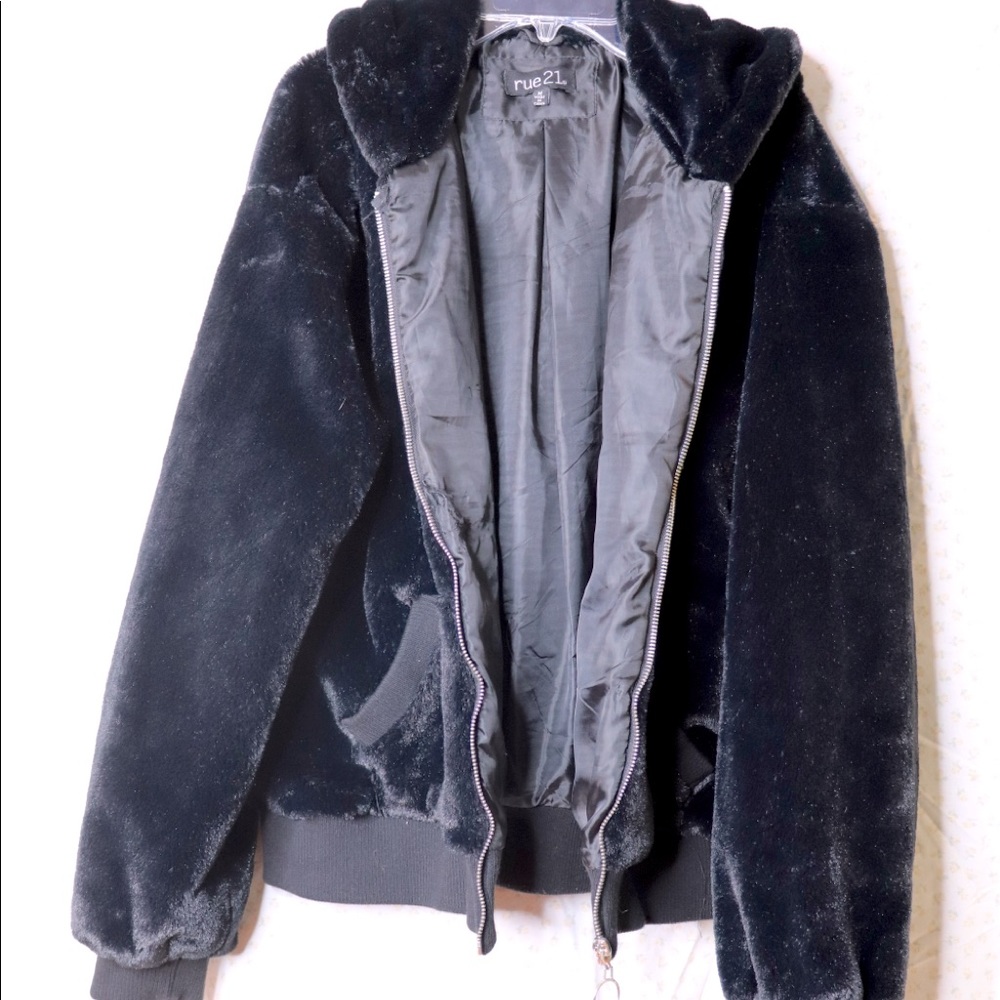 Black Faux Fur Bomber Jacket